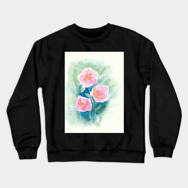 Loose Roses 4 - Pink and Yellow Crewneck Sweatshirt by ConniSchaf